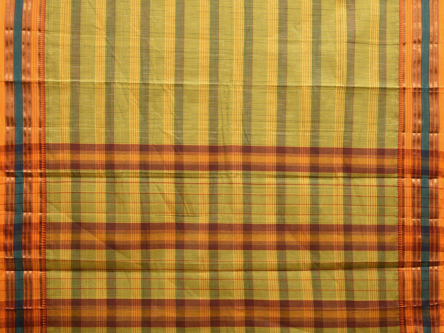 Yellow Narayanpet Cotton Handloom Saree with Strips Design No Blouse np1053