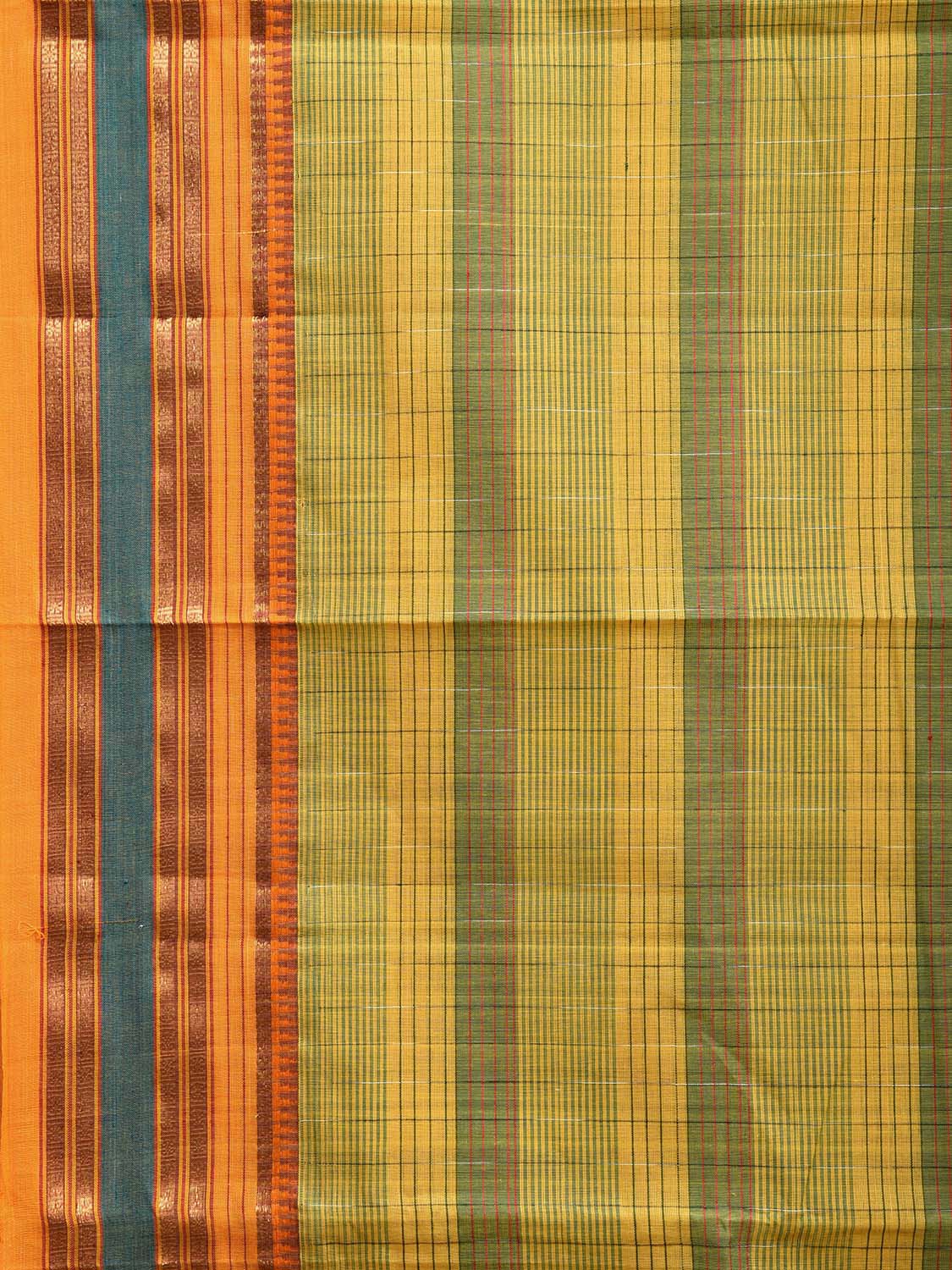 Yellow Narayanpet Cotton Handloom Saree with Strips Design No Blouse np1053