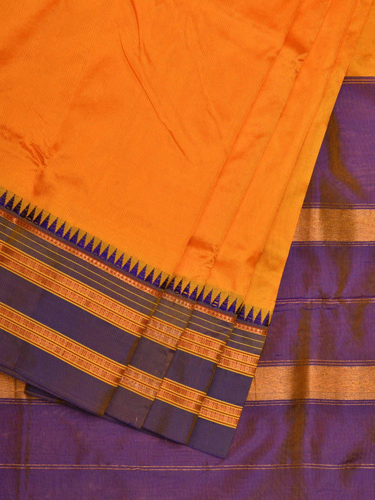 Yellow Narayanpet Silk Handloom Plain Saree with Traditional Design No Blouse np0596