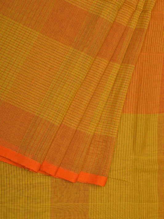 Yellow Organic Cotton Handloom Saree with Checks Design o0305