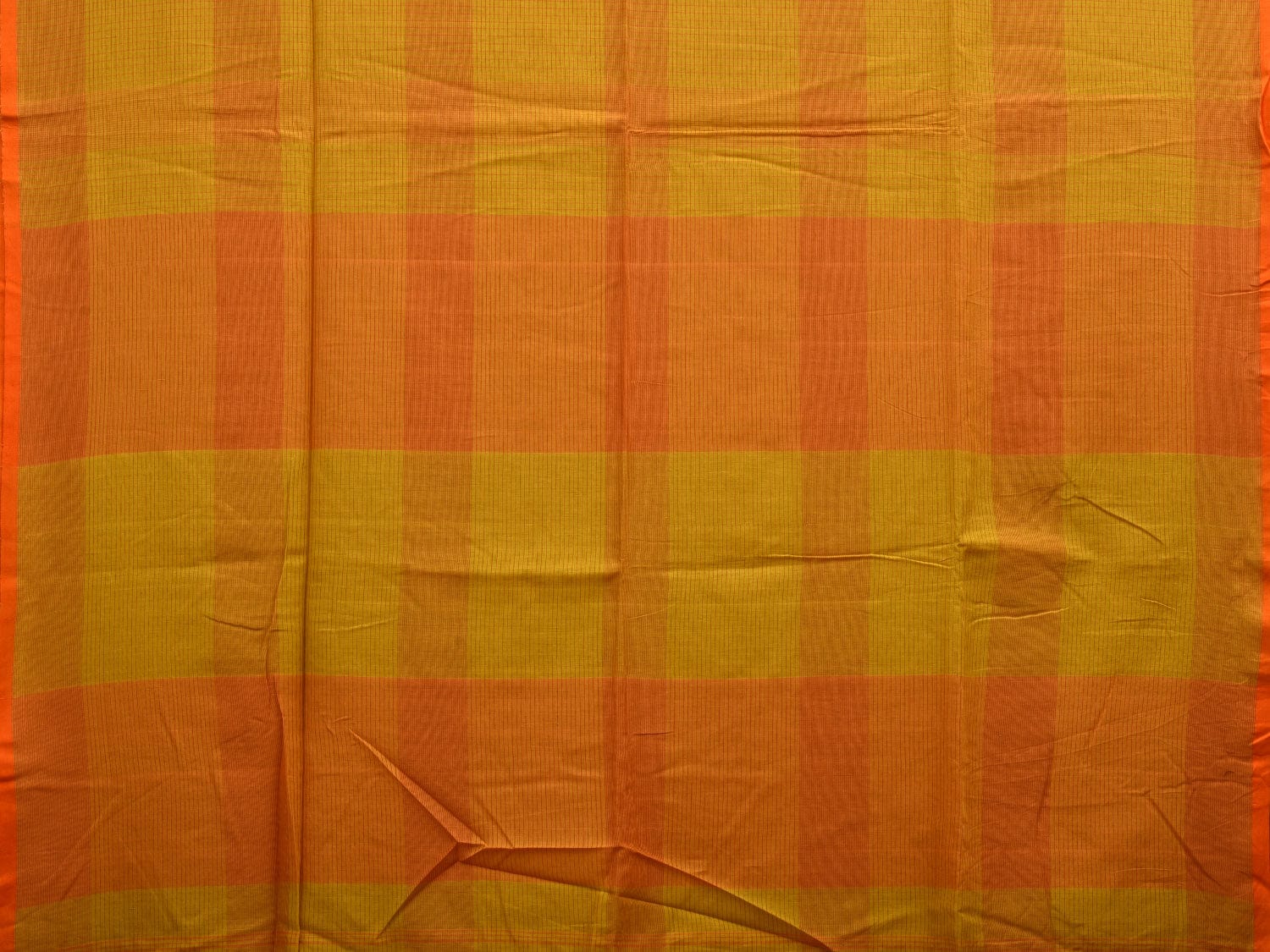 Yellow Organic Cotton Handloom Saree with Checks Design o0305