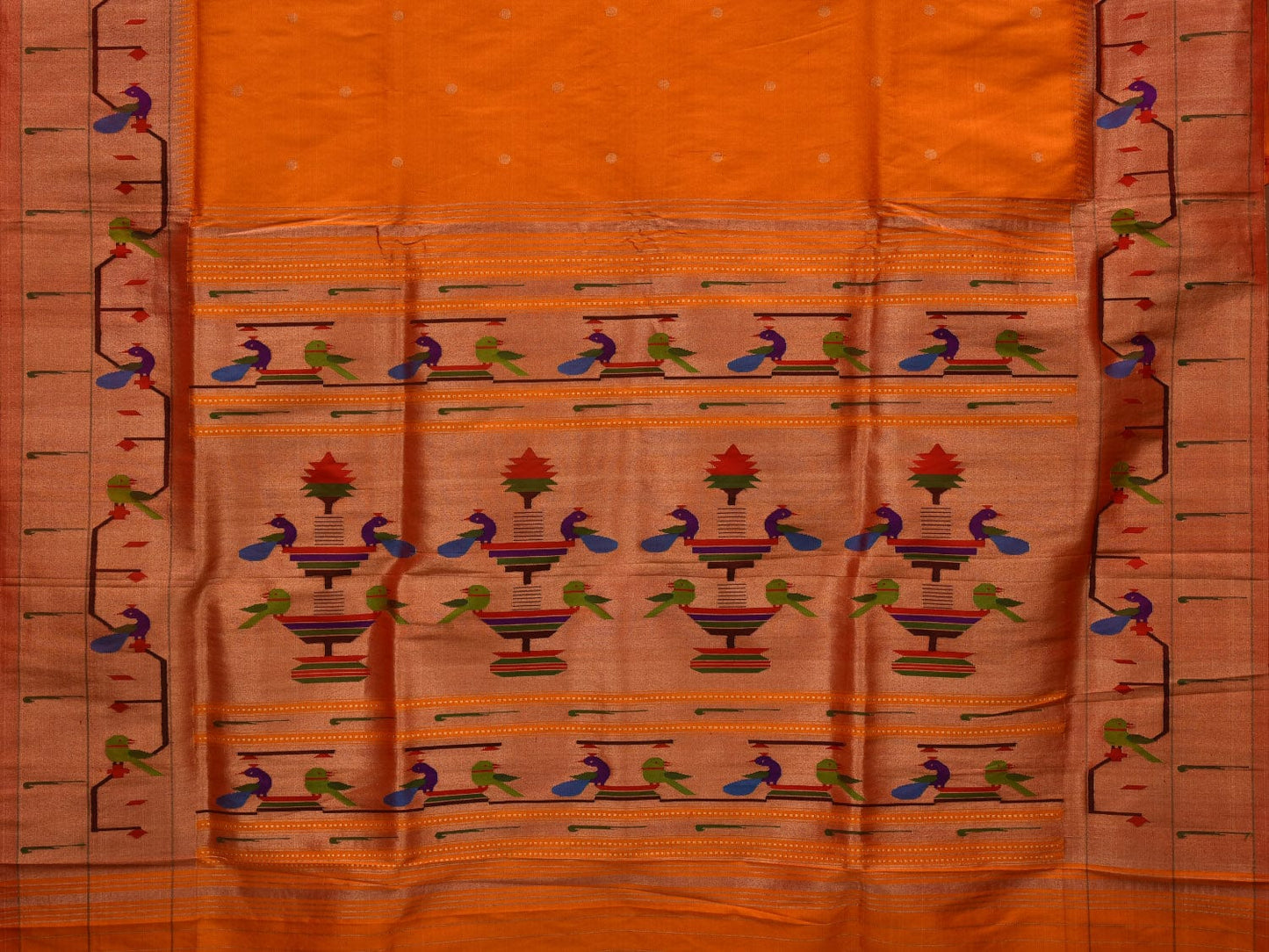 Yellow Paithani Silk Handloom Saree with Peacocks and Parrots Border Design p0467