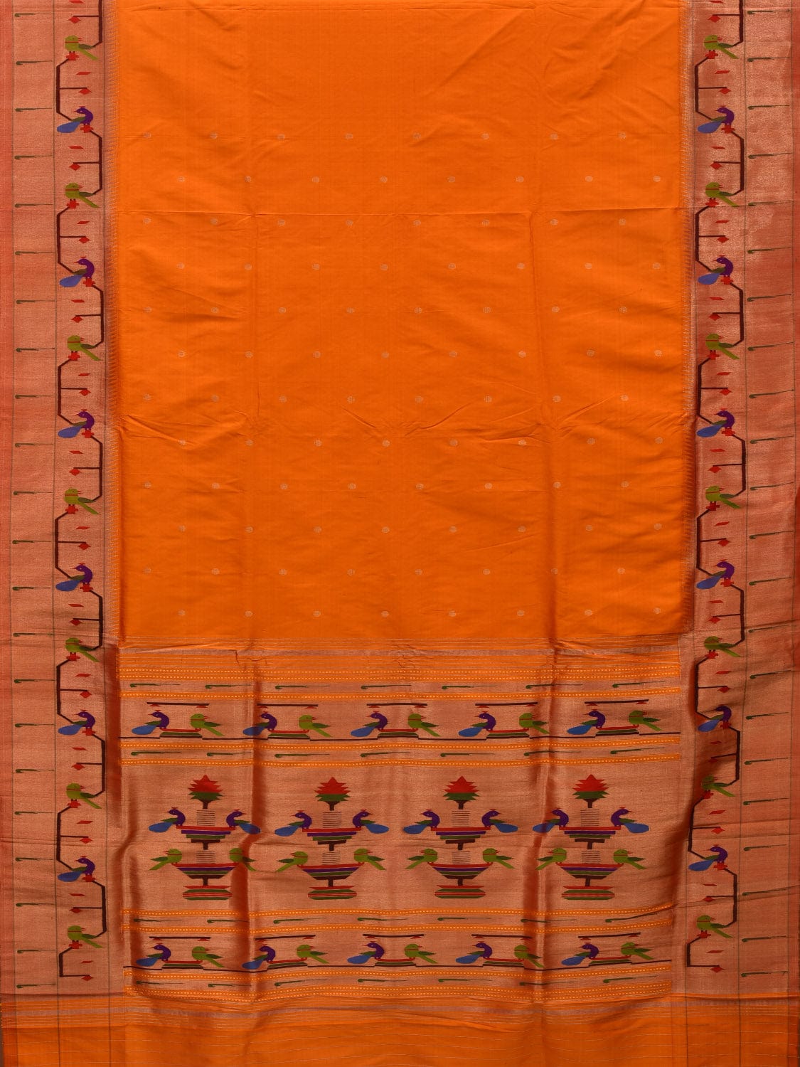 Yellow Paithani Silk Handloom Saree with Peacocks and Parrots Border Design p0467