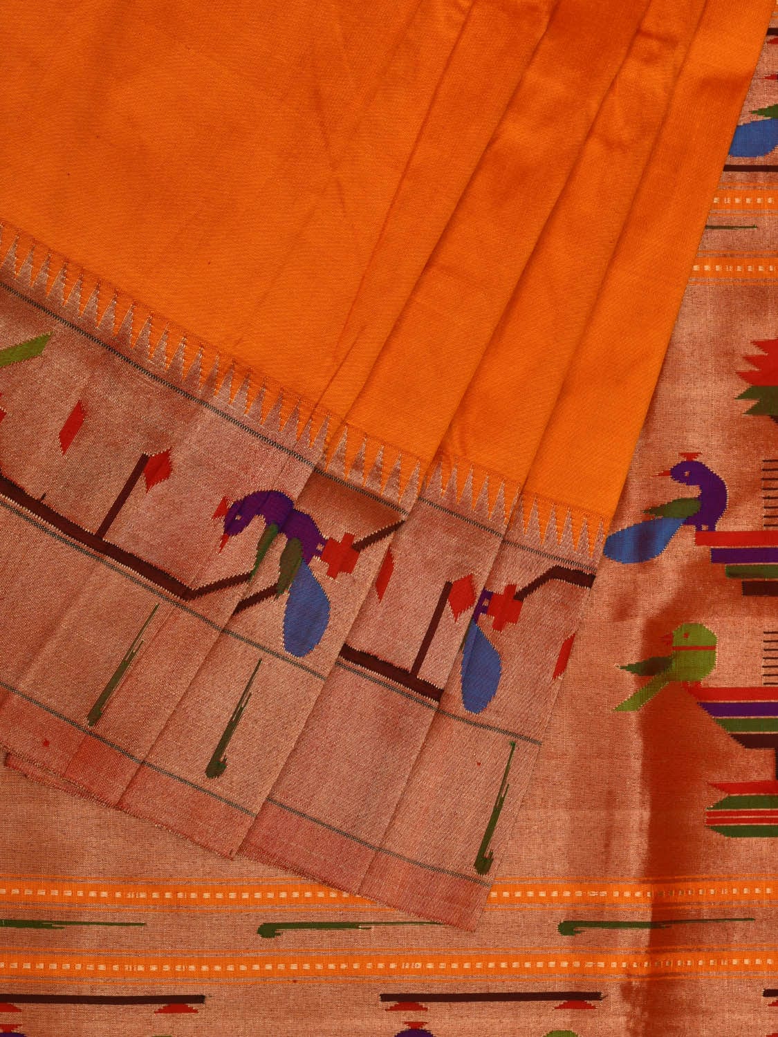 Yellow Paithani Silk Handloom Saree with Peacocks and Parrots Border Design p0467