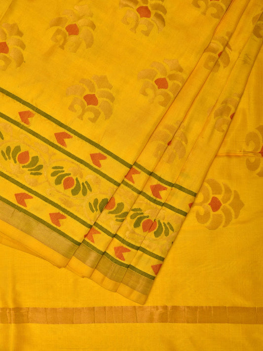 Yellow Uppada Silk Handloom Saree with All Over and Lotus Border Design u2051