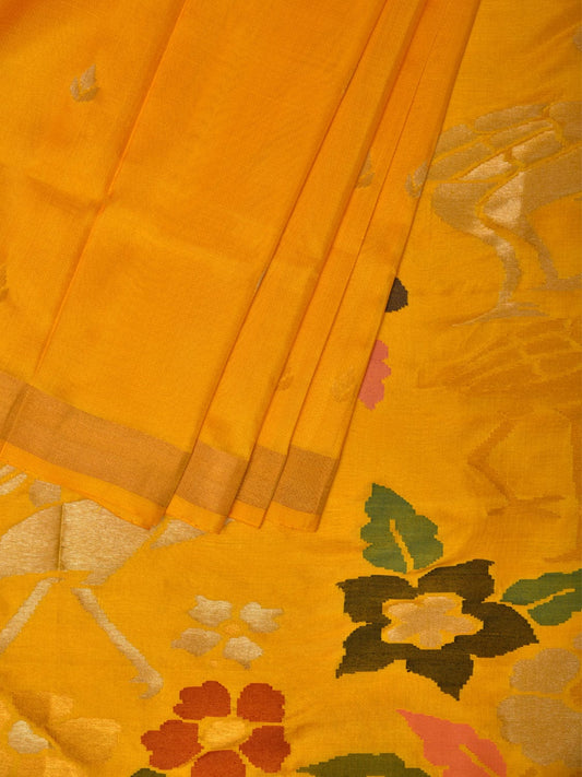 Yellow Uppada Silk Handloom Saree with Bird and Floral Pallu Design u1996