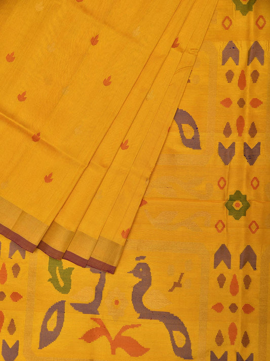Yellow Uppada Silk Handloom Saree with Buta and Peacocks Pallu Design u2315