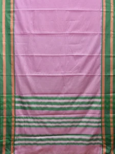 Baby Pink and Green Bamboo Cotton Saree with Small Checks Design No Blouse bc0526