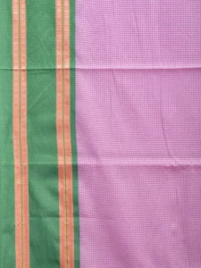 Baby Pink and Green Bamboo Cotton Saree with Small Checks Design No Blouse bc0526