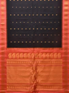 Black and Peach Gadwal Silk Handloom Saree with Mango Pallu and Border Design g0338