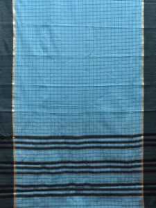 Blue and Black Bamboo Cotton Saree with Big Checks Design No Blouse bc0519