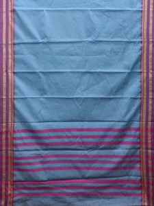 Blue and Pink Bamboo Cotton Saree with Checks Design No Blouse bc0528