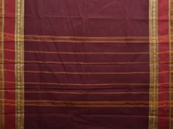 Brown and Red Kanchipuram 80s Cotton Plain Saree with Rudraksh Border Design No Blouse k0646