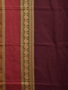 Brown and Red Kanchipuram 80s Cotton Plain Saree with Rudraksh Border Design No Blouse k0646