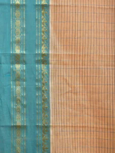 Cream and Turquoise Narayanpet Cotton Handloom Saree with Strips Design No Blouse np0976