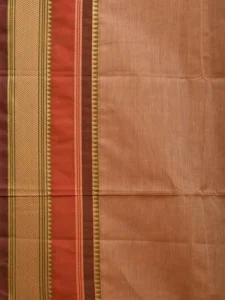 Cream Kanchipuram 80s Cotton Plain Saree with Strips Pallu Design No Blouse k0665