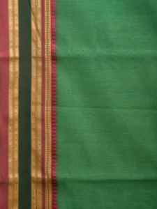 Green and Pink Bamboo Cotton Plain Saree with Strips Pallu Design No Blouse bc0358