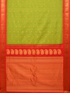 Green and Red Gadwal Silk Handloom Saree with Mango Pallu Design g0333