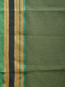 Green and Turquoise Bamboo Cotton Plain Saree with Strips Pallu Design No Blouse bc0463