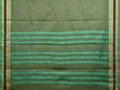 Green and Turquoise Bamboo Cotton Plain Saree with Strips Pallu Design No Blouse bc0463