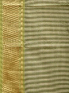 Green Bamboo Cotton Saree with Strips and Small Border Design No Blouse bc0505