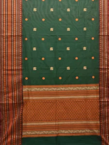 Green Kanchipuram Cotton Saree with Body Buta and Big Border Design k0671