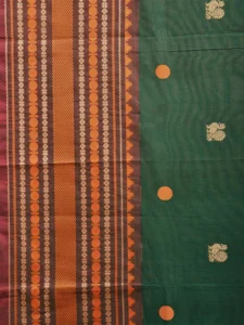 Green Kanchipuram Cotton Saree with Body Buta and Big Border Design k0671