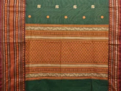 Green Kanchipuram Cotton Saree with Body Buta and Big Border Design k0671