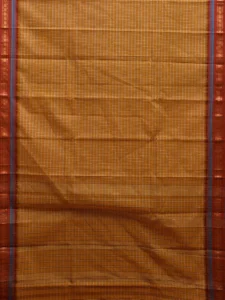 Khaki and Maroon Narayanpet Cotton Handloom Saree with Checks Design No Blouse np1017