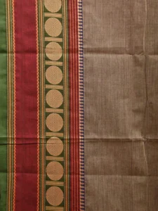 Khaki Kanchipuram 80s Cotton Plain Saree with Rudraksh Border Design No Blouse k0647