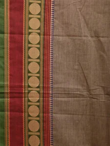 Khaki Kanchipuram 80s Cotton Plain Saree with Rudraksh Border Design No Blouse k0655