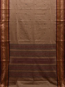 Khaki Kanchipuram Cotton Saree with Peacock Pallu and Border Design k0699