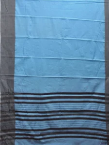 Light Blue and Black Bamboo Cotton Saree with Strips and Zig-Zag Border Design No Blouse bc0509