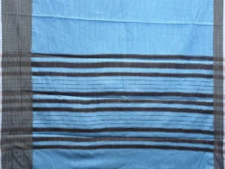 Light Blue and Black Bamboo Cotton Saree with Strips and Zig-Zag Border Design No Blouse bc0509