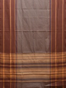 Light Brown Kanchipuram 100s Count Cotton Saree with Strips Body and Pallu Design No Blouse k0634