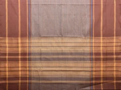 Light Brown Kanchipuram 100s Count Cotton Saree with Strips Body and Pallu Design No Blouse k0634