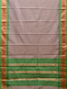 Light Grey and Green Bamboo Cotton Plain Saree with Narali Border No Blouse bc0555