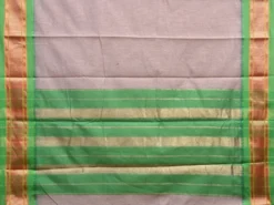 Light Grey and Green Bamboo Cotton Plain Saree with Narali Border No Blouse bc0555