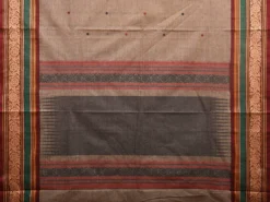 Light Grey Kanchipuram Cotton Saree with Buta and Floral Border Design k0691