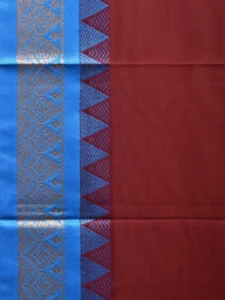 Maroon and Blue Gadwal Cotton Plain Saree with Strips Pallu and Border Design No Blouse g0396