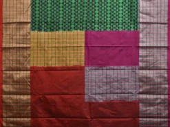 Multicolor Pochampally Ikat Silk Handloom Saree with Checks Border Design i0858