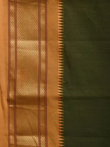 Olive and Mustard Bamboo Cotton Plain Saree with Contrast Pallu & Zari Border Design No Blouse bc0315