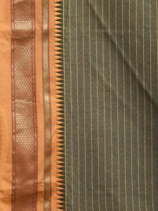 Olive and Mustard Bamboo Cotton Viscose Silk Saree with Strips Design No Blouse bc0483