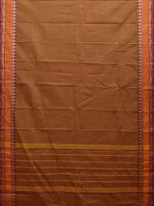 Olive and Orange Kanchipuram 80s Cotton Saree with Strips and Border Design No Blouse k0643