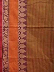 Olive and Orange Kanchipuram 80s Cotton Saree with Strips and Border Design No Blouse k0643