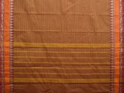 Olive and Orange Kanchipuram 80s Cotton Saree with Strips and Border Design No Blouse k0643