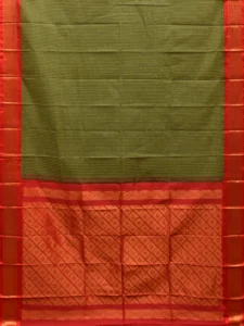 Olive Green and Red Gadwal Cotton Checks Saree with Pallu and Border Design No Blouse g0417