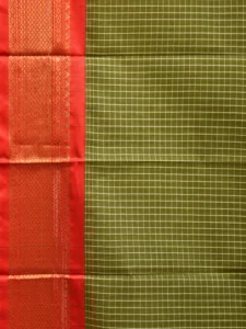 Olive Green and Red Gadwal Cotton Checks Saree with Pallu and Border Design No Blouse g0417