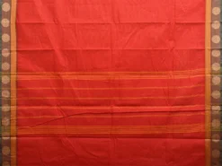 Red Kanchirapum Cotton Plain Saree with Border and Strips Pallu Design No Blouse k0620