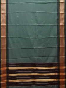 Teal and Black Bamboo Cotton Plain Saree with Contrast Pallu Design No Blouse bc0546